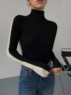 COMMENSE Two Tone Double Sided Long Sleeve Knit Top* Sweater Tops|Sweaters & Cardigans