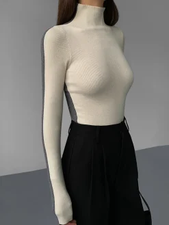 COMMENSE Two Tone Double Sided Long Sleeve Knit Top* Sweater Tops|Sweaters & Cardigans