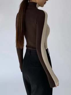 COMMENSE Two Tone Double Sided Long Sleeve Knit Top* Sweater Tops|Sweaters & Cardigans