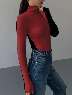 COMMENSE Two Tone Double Sided Long Sleeve Knit Top* Sweater Tops|Sweaters & Cardigans