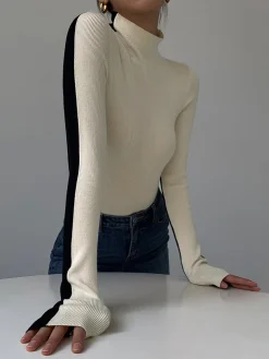 COMMENSE Two Tone Double Sided Long Sleeve Knit Top* Sweater Tops|Sweaters & Cardigans