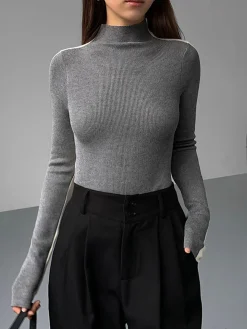 COMMENSE Two Tone Double Sided Long Sleeve Knit Top* Sweater Tops|Sweaters & Cardigans