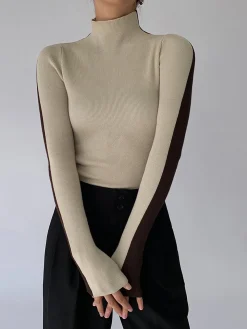 COMMENSE Two Tone Double Sided Long Sleeve Knit Top* Sweater Tops|Sweaters & Cardigans