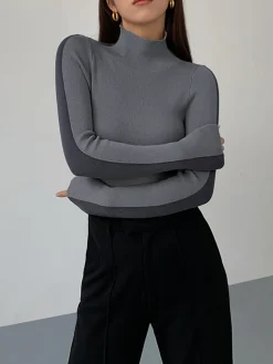 COMMENSE Two Tone Double Sided Long Sleeve Knit Top* Sweater Tops|Sweaters & Cardigans