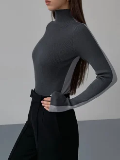COMMENSE Two Tone Double Sided Long Sleeve Knit Top* Sweater Tops|Sweaters & Cardigans