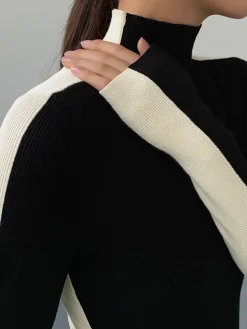 COMMENSE Two Tone Double Sided Long Sleeve Knit Top* Sweater Tops|Sweaters & Cardigans