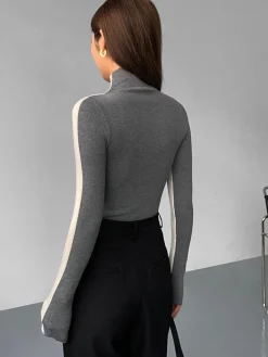 COMMENSE Two Tone Double Sided Long Sleeve Knit Top* Sweater Tops|Sweaters & Cardigans