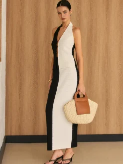 COMMENSE Two Tone Halter Knit Skirt Set* Skirt Sets|Long Sleeve Sets