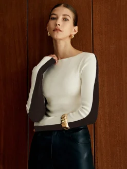 COMMENSE Two Tone Panel Knit Top* Sweater Tops|Sweaters & Cardigans