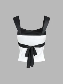 COMMENSE Two Tone Satin Tied Zippered Top* Tank Tops & Camis|Tops
