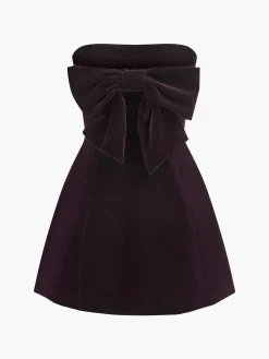 COMMENSE Two Way Bow-Decor Velvet Tube Dress* Dresses
