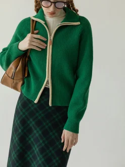 COMMENSE Two Way Zip Contrast Trim Cardigan* Cardigans|Sweaters & Cardigans