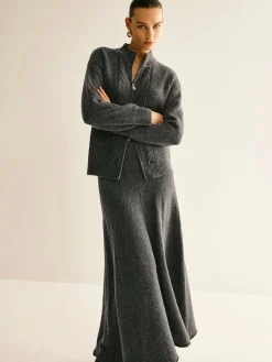 COMMENSE Two Way Zip Soft Skirt Set* Skirt Sets|Long Sleeve Sets