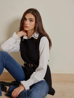 COMMENSE Two-Piece Belted Sweater With Polo Shirt* Blouses & Shirts|Tops