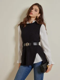 COMMENSE Two-Piece Belted Sweater With Polo Shirt* Blouses & Shirts|Tops