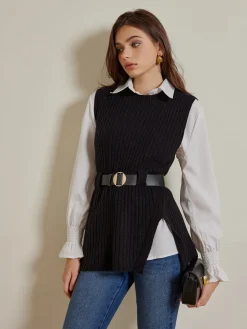 COMMENSE Two-Piece Belted Sweater With Polo Shirt* Blouses & Shirts|Tops