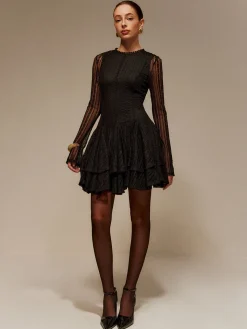 COMMENSE Two-Piece Lace Ruffle Dress Set* Black Dresses|Casual Dresses
