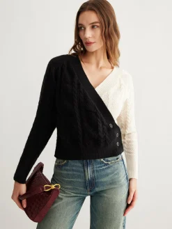 COMMENSE Two-Tone Criss Cross Button Knit Top* Sweater Tops|Sweaters & Cardigans