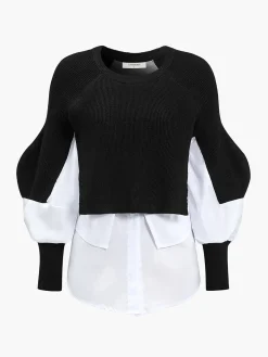COMMENSE Two-Tone Panel Knit Top* Sweater Tops|Sweaters & Cardigans