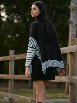 COMMENSE Two-Tone Pinstripe Split Knit Top* Knitwear|Tops