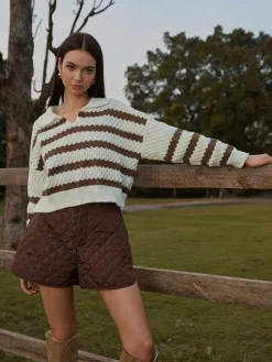 COMMENSE Two-Tone Striped Lapel Short Sweater* Knitwear|Matching Sets