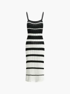 COMMENSE Two-Tone Striped Midi Sweater Dress* White Dresses|Sweater Dresses