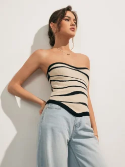 COMMENSE Two-Tone Waves Tube Knit Top* Sweater Tops|Sweaters & Cardigans