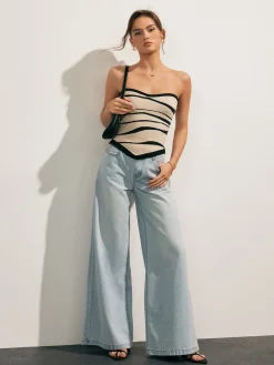 COMMENSE Two-Tone Waves Tube Knit Top* Sweater Tops|Sweaters & Cardigans