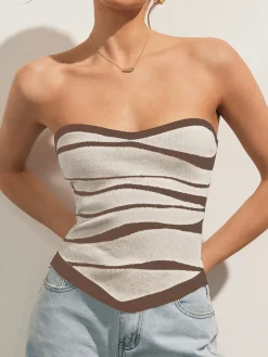 COMMENSE Two-Tone Waves Tube Knit Top* Sweater Tops|Sweaters & Cardigans