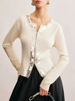 COMMENSE Two-Way Zip Sequins Cardigan* Cardigans|Sweaters & Cardigans