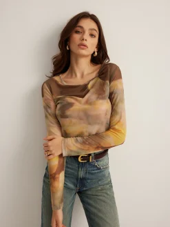 COMMENSE Tye Dye Printed Mesh Blouse* Blouses & Shirts|Tops