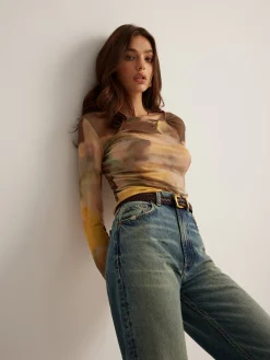 COMMENSE Tye Dye Printed Mesh Blouse* Blouses & Shirts|Tops