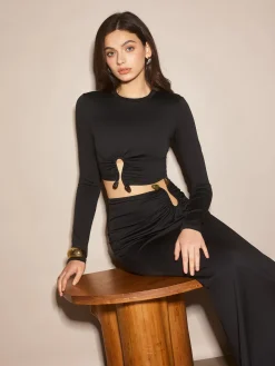 COMMENSE U-Ring Cutout Crop Skirt Set* Skirt Sets|Long Sleeve Sets