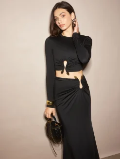 COMMENSE U-Ring Cutout Crop Skirt Set* Skirt Sets|Long Sleeve Sets