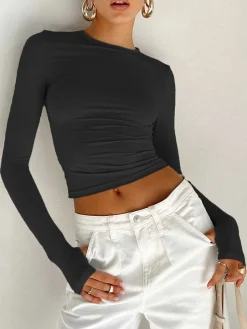 COMMENSE Utility Long Sleeve Crop Top* Sweater Tops|Crop Tops