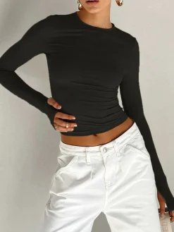 COMMENSE Utility Long Sleeve Crop Top* Sweater Tops|Crop Tops