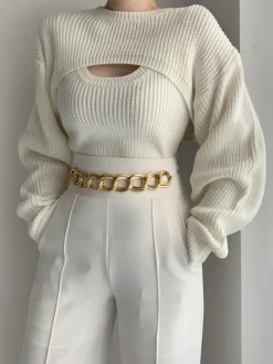 COMMENSE Utility Two Piece Bolero Sweater* Sweater Tops|Long Sleeve Sets