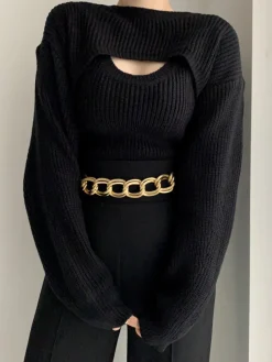 COMMENSE Utility Two Piece Bolero Sweater* Sweater Tops|Long Sleeve Sets