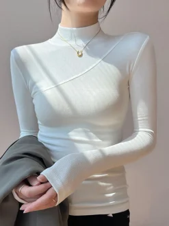 COMMENSE Vanilla Mock Neck Long Sleeve Top* Sweater Tops|T-shirts