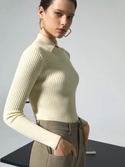 COMMENSE Vanilla Polo Long Sleeve Knit Top* Sweater Tops|Sweaters & Cardigans