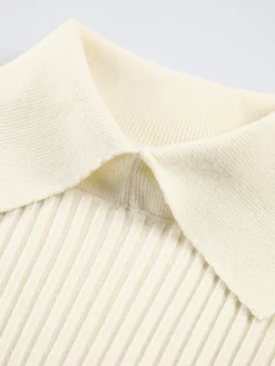 COMMENSE Vanilla Polo Long Sleeve Knit Top* Sweater Tops|Sweaters & Cardigans