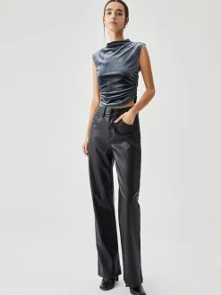COMMENSE Velvet Draped Mock Neck Sleeveless Crop Top* Crop Tops|T-shirts