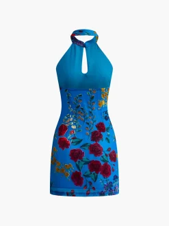 COMMENSE Velvet Jacquard Backless Halter Dress* Casual Dresses|Summer Dresses