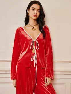 COMMENSE Velvet Lace Up Draped Pants Set* Pants Sets|Long Sleeve Sets
