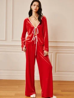 COMMENSE Velvet Lace Up Draped Pants Set* Pants Sets|Long Sleeve Sets