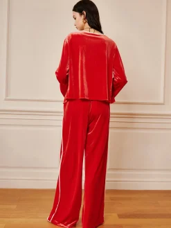 COMMENSE Velvet Lace Up Draped Pants Set* Pants Sets|Long Sleeve Sets