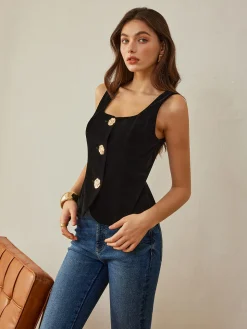 COMMENSE Velvet Metal-Button Vest* Outerwear|Vests