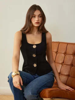COMMENSE Velvet Metal-Button Vest* Outerwear|Vests
