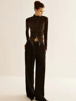COMMENSE Velvet Mock-Neck Slit T-Shirt* T-shirts|Tops