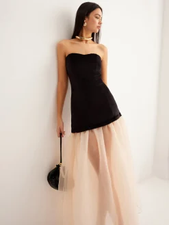 COMMENSE Velvet Panel Mesh Tube Dress* Cocktail & Party Dresses|Long Dresses